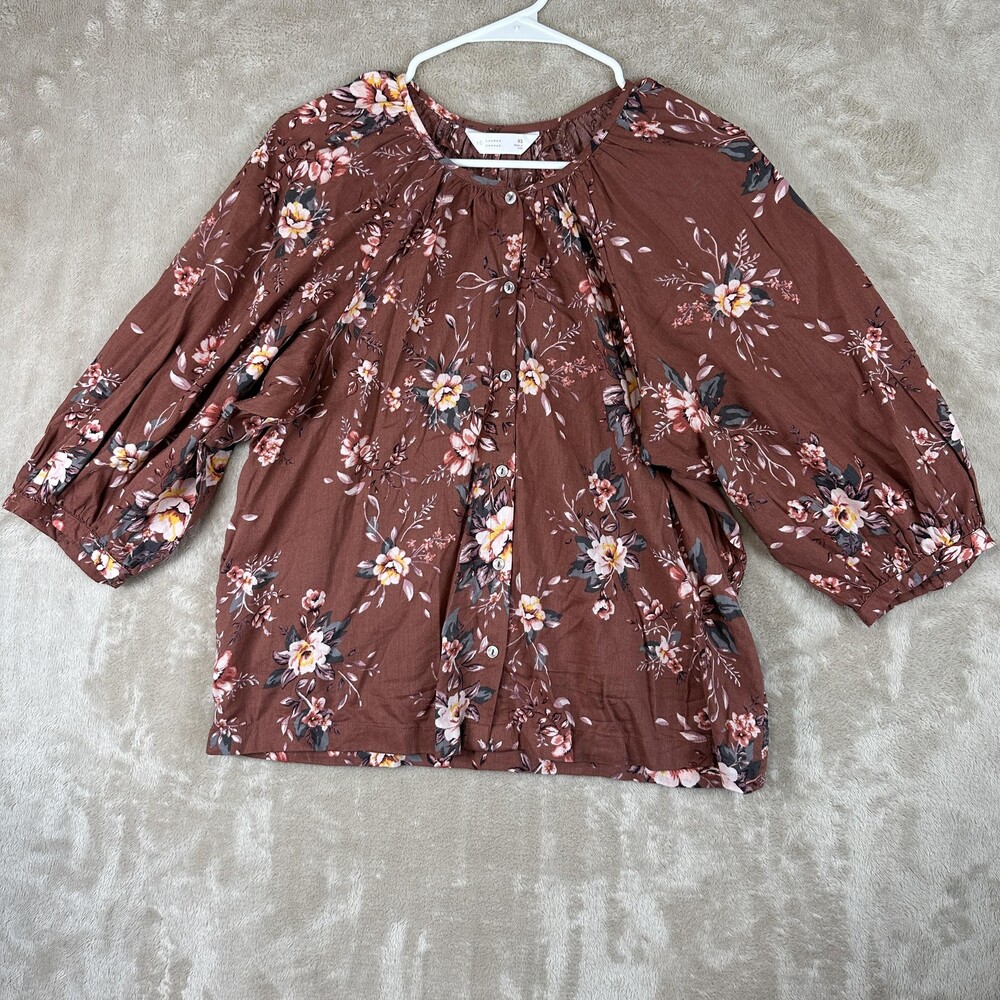 Lauren Conrad Shirt Womens XS Brown Floral Balloon Sleeve Peasant Top Blouse